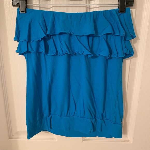 Express Blue Strapless Ruffle Top - Picture 3 of 3